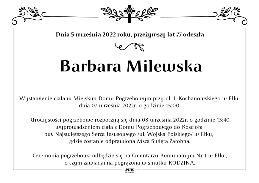 Barbara Milewska - nekrolog